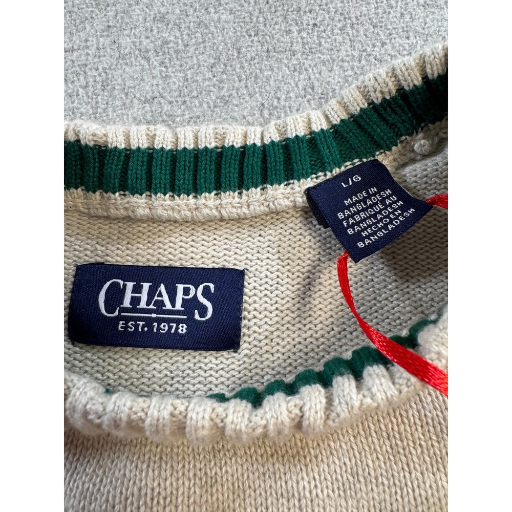 Chaps Christmas Sweater Mens L Oatmeal Heather New Red Truck Holiday Fair Isle - Picture 9 of 12